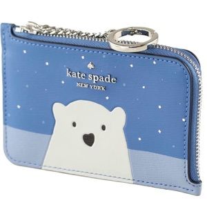NWT Kate Spade New York Wallet Arctic Friends L-zip Card Holder, Polar Bear